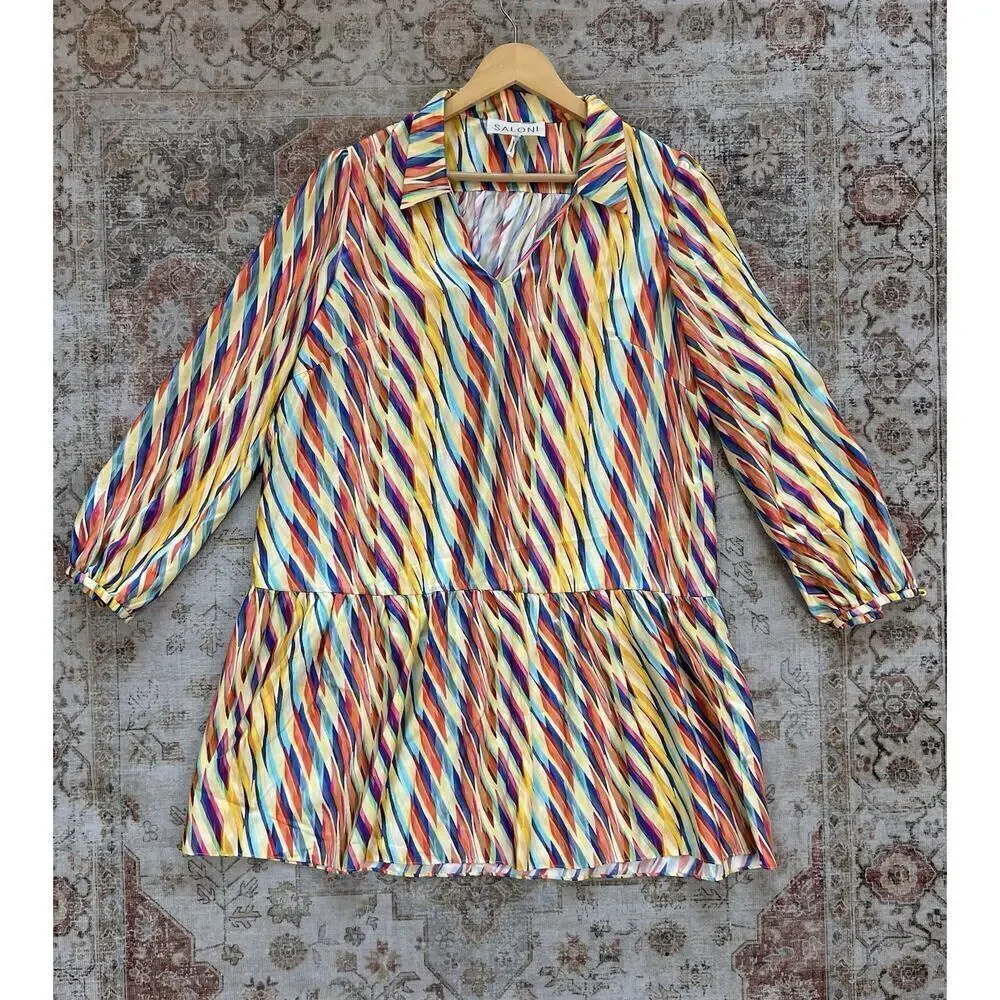 Saloni Jas 100% Silk Long Sleeve Mini Dress Womens Size UK 10 US 6 - Picture 2 of 10